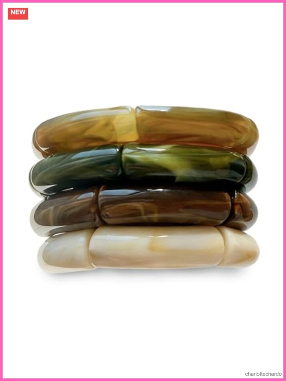 6pcs Chunky Acrylic Bangle Bracelets Women Resin Bamboo Brown Stretchy Stack